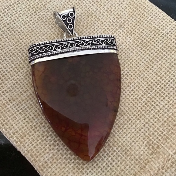 Antique arrowhead Rich Orange Solar Agate Pendant Sterling Silver W/ chain - Picture 2 of 5